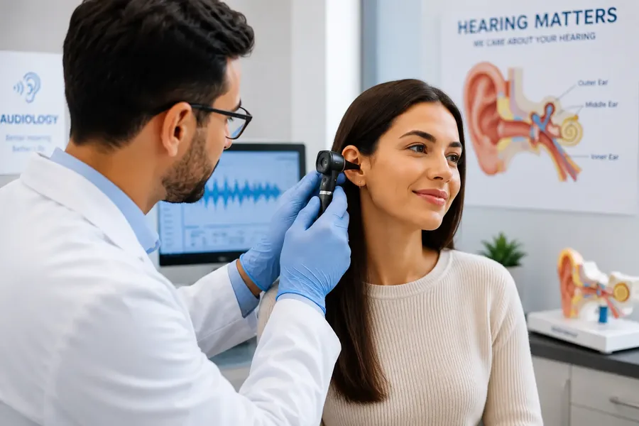Audiology — ear examination with otoscope
